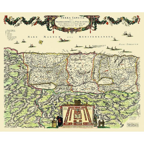 Terra Sancta Province of Judea Israel - De Wit Black Modern Wood Framed Art Print with Double Matting by De Wit