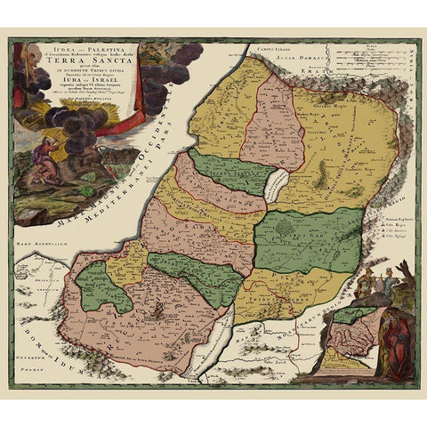 Terra Sancta Province of Judea Israel - Homann Gold Ornate Wood Framed Art Print with Double Matting by Homann