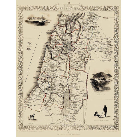 Modern Palestine Israel - Tallis 1807 Gold Ornate Wood Framed Art Print with Double Matting by Tallis