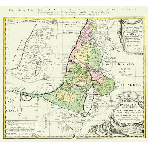 Holy Land 12 Tribes of Israel - Homann 1750 Black Modern Wood Framed Art Print by Homann