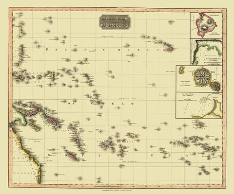 Pacific Ocean Islands Oceania - Thomson 1817 Black Ornate Wood Framed Art Print with Double Matting by Thomson