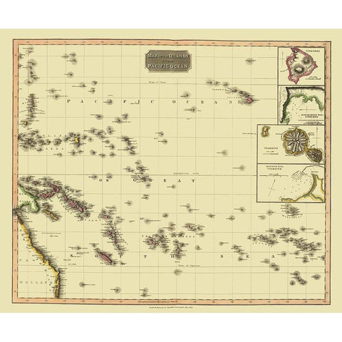 Pacific Ocean Islands Oceania - Thomson 1817 Black Modern Wood Framed Art Print with Double Matting by Thomson