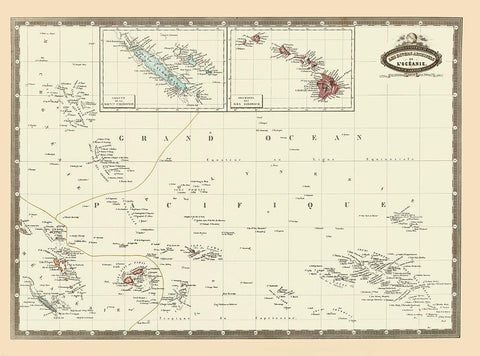 Pacific Islands Oceania - Garnier 1860 White Modern Wood Framed Art Print with Double Matting by Garnier