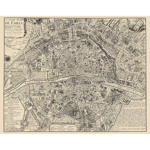 Paris France - De Fer 1705 Gold Ornate Wood Framed Art Print with Double Matting by De Fer