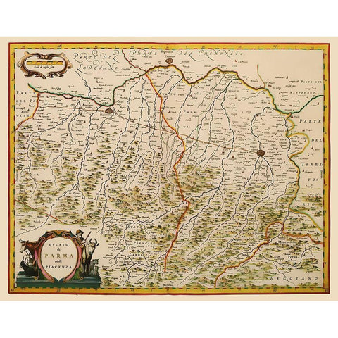 Parma Piacenza Region Italy - Blaeu 1640 Black Modern Wood Framed Art Print with Double Matting by Blaeu