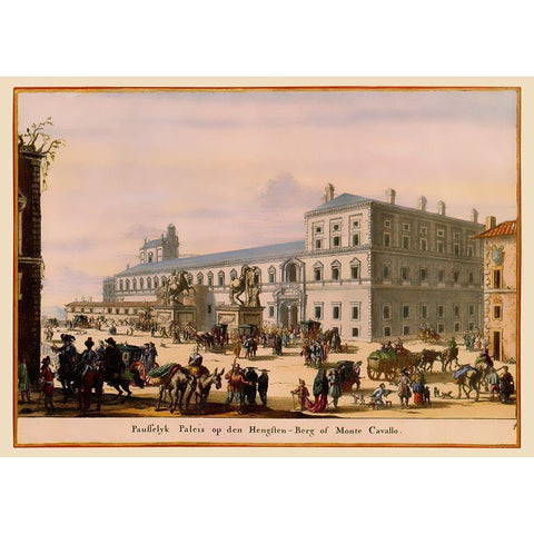 Palace Rome Italy Picture - Visscher 1681 Black Modern Wood Framed Art Print with Double Matting by Visscher
