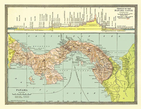 Profile of Canal Panama Central America - 1904 Black Ornate Wood Framed Art Print with Double Matting by Unknown