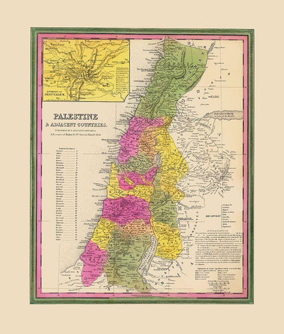 Palestine Israel - Mitchell 1846 Black Ornate Wood Framed Art Print with Double Matting by Mitchell