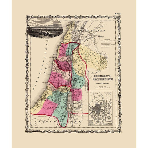 Palestine Israel - Johnson 1860 Black Modern Wood Framed Art Print with Double Matting by Johnson