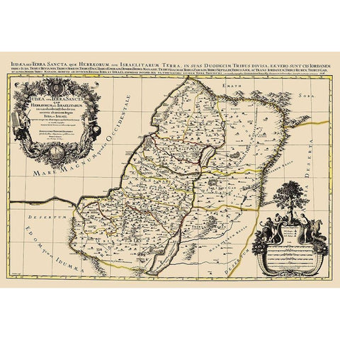 Palestine Israel - Jaillot 1874 Gold Ornate Wood Framed Art Print with Double Matting by Jaillot