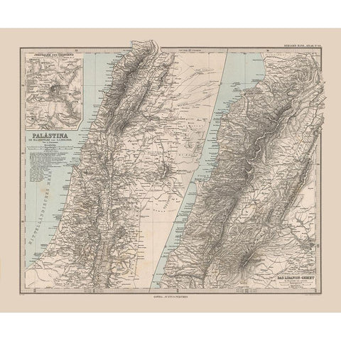 Middle East Palestine Israel Lebanon - Stieler Black Modern Wood Framed Art Print with Double Matting by Stieler