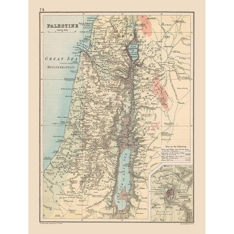 Middle East Palestine Elevation Israel Gold Ornate Wood Framed Art Print with Double Matting by Bartholomew