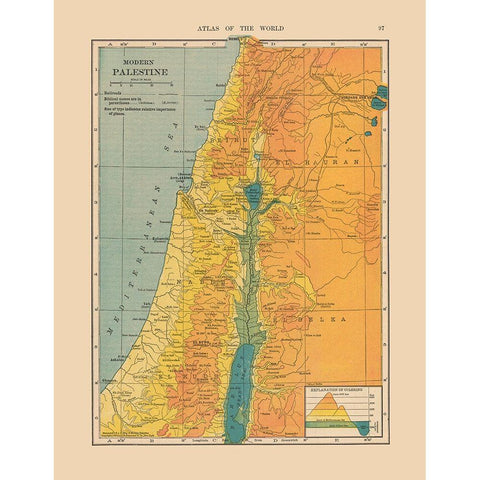 Middle East Elevation Palestine Israel Black Modern Wood Framed Art Print with Double Matting by Hammond