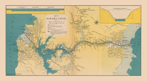 Central America Panama Canal - Hammond 1910 Black Ornate Wood Framed Art Print with Double Matting by Hammond