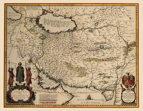 Middle East Persia - Blaeu 1662 Black Ornate Wood Framed Art Print with Double Matting by Blaeu