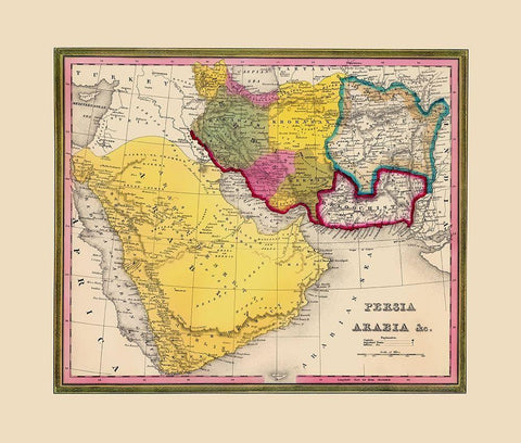 Middle East Persia Arabia Yemen - Mitchell 1846 Black Ornate Wood Framed Art Print with Double Matting by Mitchell