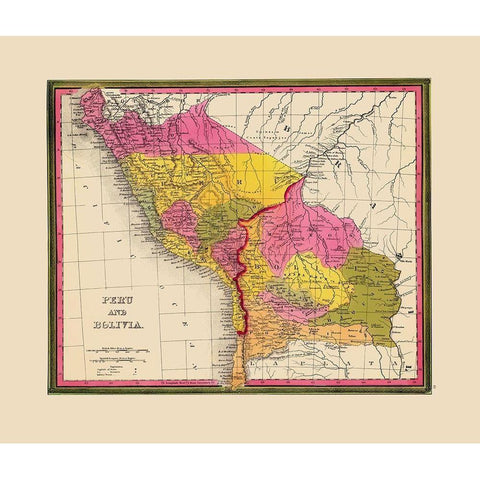 South America Peru Bolivia - Mitchell 1846 Black Modern Wood Framed Art Print with Double Matting by Mitchell