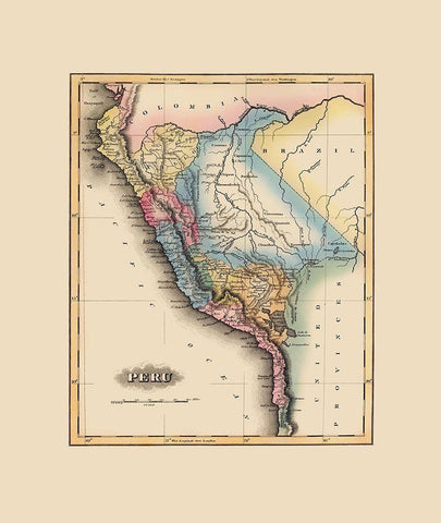 South America Peru - Lucas 1823 White Modern Wood Framed Art Print with Double Matting by Lucas