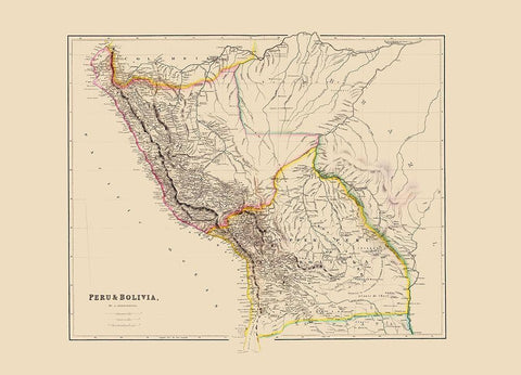 South America Peru Bolivia - Arrowsmith 1844 White Modern Wood Framed Art Print with Double Matting by Arrowsmith