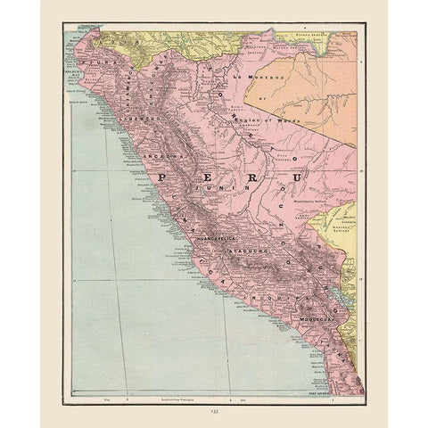 South America Peru - Cram 1892 Gold Ornate Wood Framed Art Print with Double Matting by Cram