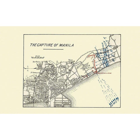 Capture of Manila Philippines 1898 Black Modern Wood Framed Art Print with Double Matting by Dewey