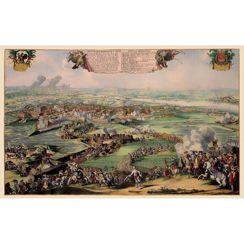 Philippsburg Castle Siege Germany - DeHooghe 1676 Black Modern Wood Framed Art Print with Double Matting by De Hooghe