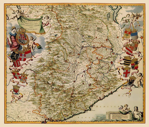 Piedmont Region Italy - Blaeu 1682 White Modern Wood Framed Art Print with Double Matting by Blaeu