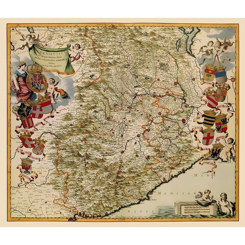 Piedmont Region Italy - Blaeu 1682 Black Modern Wood Framed Art Print by Blaeu