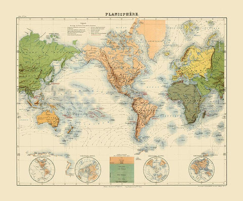 Planisphere - Jouvet 1882 White Modern Wood Framed Art Print with Double Matting by Jouvet