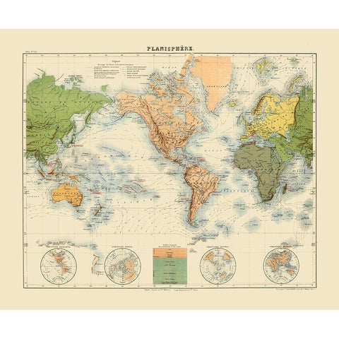 Planisphere - Jouvet 1882 Black Modern Wood Framed Art Print with Double Matting by Jouvet