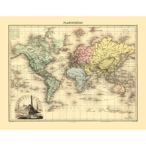 Planisphere - Migeon 1892 White Modern Wood Framed Art Print by Migeon