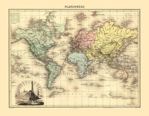 Planisphere - Migeon 1892 White Modern Wood Framed Art Print with Double Matting by Migeon