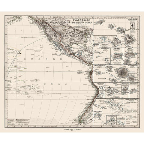 Pacific Polynesia Oceania - Petermann 1872 Black Modern Wood Framed Art Print with Double Matting by Petermann