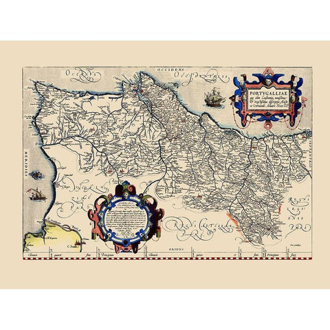 Iberian Peninsula Portugal - Ortelius 1570 Black Modern Wood Framed Art Print by Ortelius
