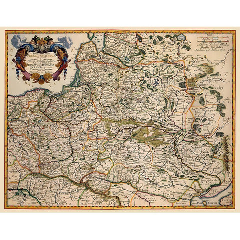 Eastern Europe Poland - Visscher 1680 Black Modern Wood Framed Art Print with Double Matting by Visscher