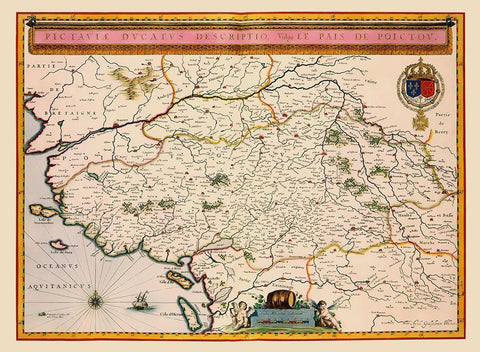 Pays de la Loire Region France - Blaeu 1635 Black Ornate Wood Framed Art Print with Double Matting by Blaeu