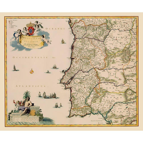 Iberian Peninsula Portugal - Visscher 1681 Black Modern Wood Framed Art Print by Visscher