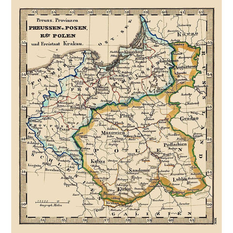 Eastern Europe Prussia Poland - Stieler 1852 Black Modern Wood Framed Art Print by Stieler