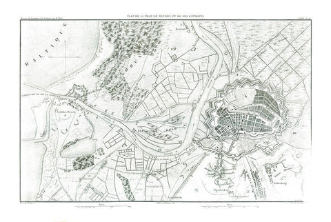 Europe Gdansk Poland - Thiers 1866 White Modern Wood Framed Art Print with Double Matting by Thiers