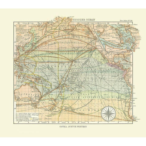 Pacific Ocean - Perthes 1914 White Modern Wood Framed Art Print by Perthes