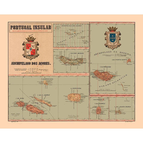 Europe Portugal Insular Azores - Martine 1904 Black Modern Wood Framed Art Print by Martine