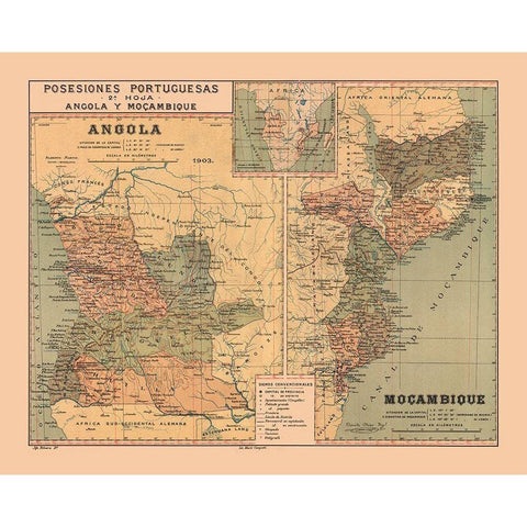 Portuguese Possessions Africa Mozambique Angola White Modern Wood Framed Art Print by Martine