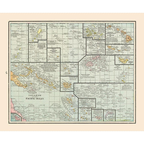 Pacific Ocean Islands - Cram 1892 White Modern Wood Framed Art Print by Cram