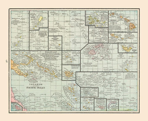 Pacific Ocean Islands - Cram 1892 Black Ornate Wood Framed Art Print with Double Matting by Cram