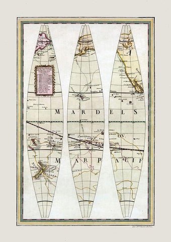 Pacific Ocean - Cassini 1790 White Modern Wood Framed Art Print with Double Matting by Cassini