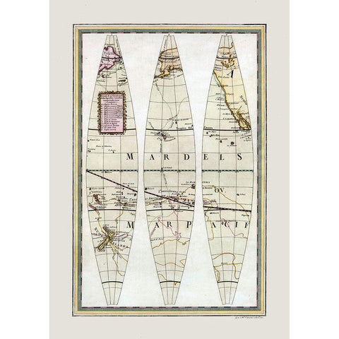 Pacific Ocean - Cassini 1790 Black Modern Wood Framed Art Print by Cassini