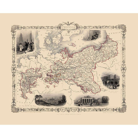 Prussia Germany - Tallis 1851 Gold Ornate Wood Framed Art Print with Double Matting by Tallis