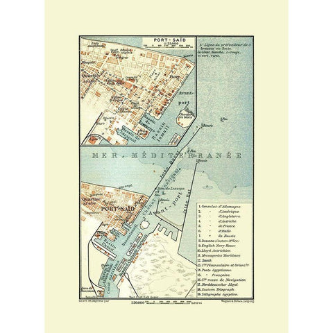 Port Said Egypt - Baedeker 1913 White Modern Wood Framed Art Print by Baedeker