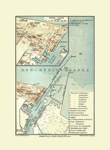 Port Said Egypt - Baedeker 1913 White Modern Wood Framed Art Print with Double Matting by Baedeker