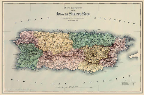 Caribbean Puerto Rico - Colton 1886 Black Ornate Wood Framed Art Print with Double Matting by Colton